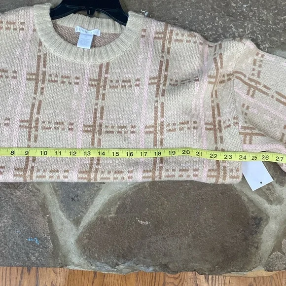 NWT Beige tan pink brown Plaid Crew Neck Scoop Neck Sweater XL by Design History - Picture 6 of 6